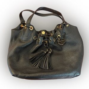 Michael Kors Black Leather Camden Tassel Shoulder Bag